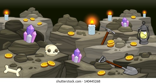 Mine with objects. Cartoon and vector illustration