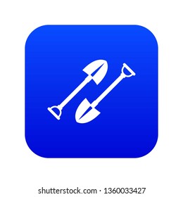 Mine shovel icon blue vector isolated on white background