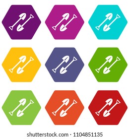 Mine shovel icons 9 set coloful isolated on white for web