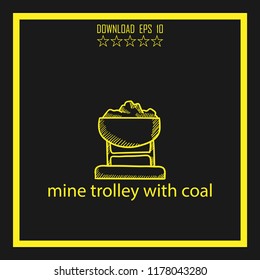 mine trolley with coal sketch vector icon