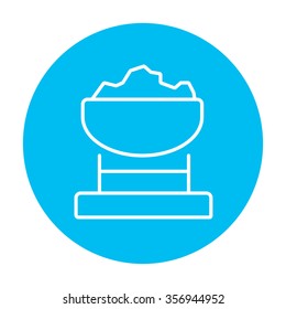 Mine trolley full of coal line icon for web, mobile and infographics. Vector white icon on the light blue circle isolated on white background.