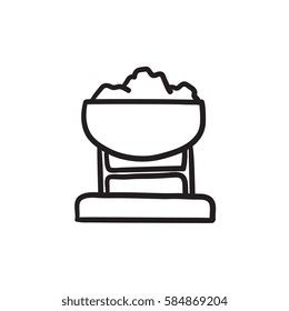 Mine trolley full of coal vector sketch icon isolated on background. Hand drawn Mine trolley full of coal icon. Mine trolley full of coal sketch icon for infographic, website or app.