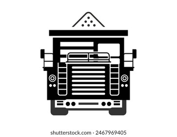 Mine truck. Front view. Simple illustration in black and white