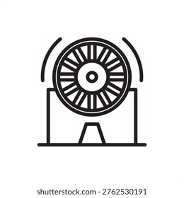 Mine ventilation fan icon symbolizing air safety, representing blower hardware, shaft cooling tools, gas dilution gear, subsurface airflow systems, and industrial underground climate logistics.