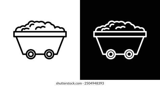Mine wagon icon set in black and white stroke.