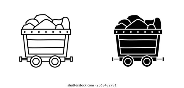 Mine wagon icons in outline and fill. vector illustration for ui.