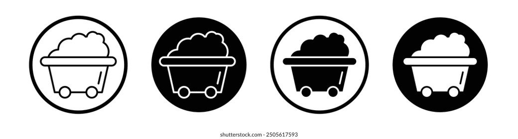 Mine wagon vector icon set black filled and outlined style.