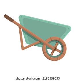 Vector de dibujos animados de iconos de carretilla de minas. Piedra dorada. Carrito de la plataforma
