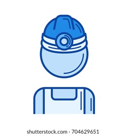 Mine worker vector line icon isolated on white background. Mine worker line icon for infographic, website or app. Blue icon designed on a grid system.