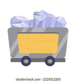 Minecart with mineral or iron vector illustration. Clipart with minecart on white background. Mining concept