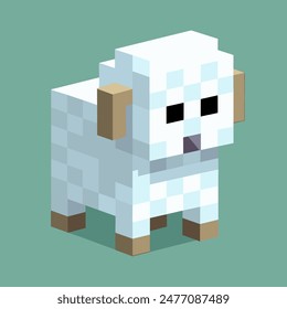 Minecraft sheep on green background with Tree, Rectangle, Font, Art, Graphics