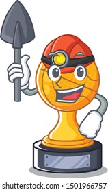 Miner basketball trophy character shaped on cartoon