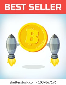 Miner bit coin digital currency cryptocurrency. Orange coin with bitcoin symbol isolated white background. Virtual money concept. 