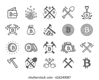 Miner bitcoin crypto currency symbol icon set