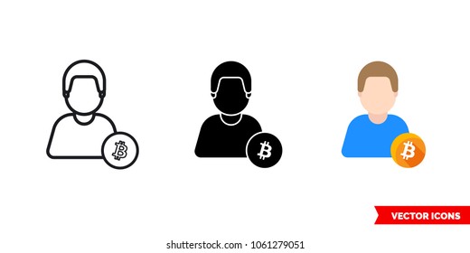 Miner Bitcoin icon of 3 types: color, black and white, outline. Isolated vector sign symbol.