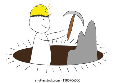 Miner biting into a hole.