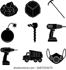 Vector negro minero aislado sobre fondo blanco