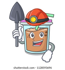 Miner bubble tea mascot cartoon