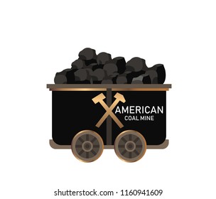 Miner cart coal wagon with pile of charcoal,coal