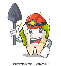 Miner cartoon decayed tooth before restorative treatment