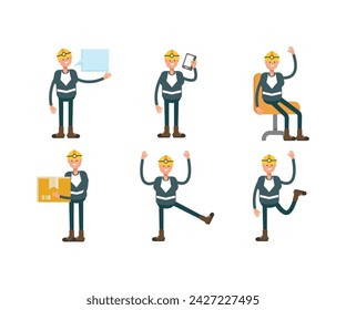 miner characters in various poses vector set