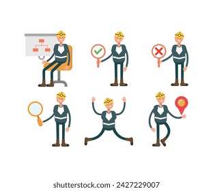 miner characters in various poses vector set
