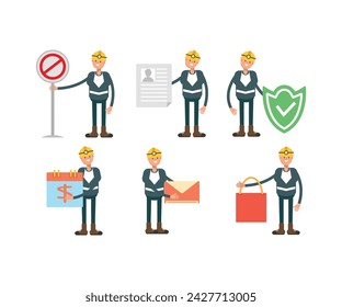 miner characters in various poses vector set