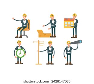 miner characters in various poses vector set