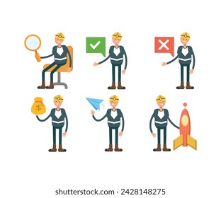 miner characters in various poses vector set