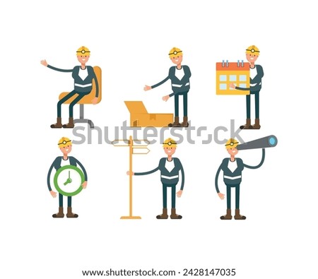 miner characters in various poses vector set