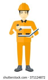Miner checking documents.