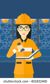 Miner checking documents.