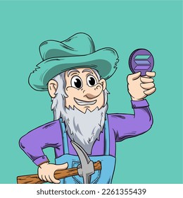 miner coin digital. web 3 and NFT. crypto coin miner character. solana coin miner