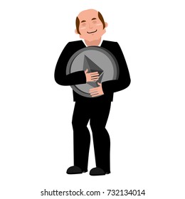 Miner etherium is businessman. Guy Cryptocurrency. Vector illustration