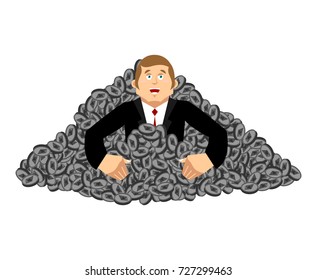 Miner etherium Lucky, of profit. Guy Cryptocurrency . Vector illustration