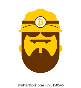 Miner face. Mining Bitcoin Crypto Currencies. Worker vector illustration