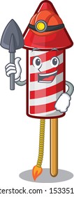 Miner fireworks rocket mascot in cartoon shape