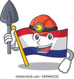 Miner flag netherlands fluttered on cartoon pole
