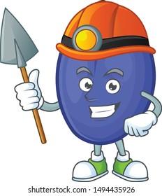 Miner fresh prunes of character mascot in a cartoon.