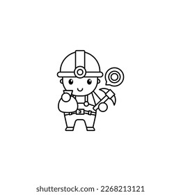 Miner Gold Mining Black white outline Icon, Logo, and cute illustration Vector