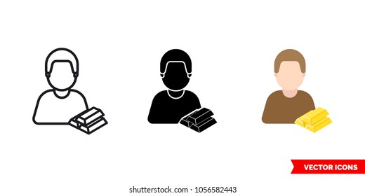 Miner golden fever icon of 3 types: color, black and white, outline. Isolated vector sign symbol.