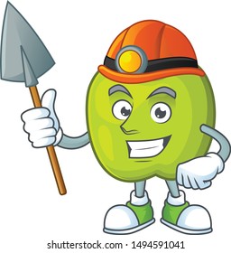 Miner granny smith green apple cartoon mascot