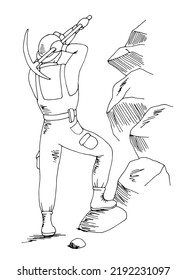 Miner graphic black white isolated sketch illustration vector