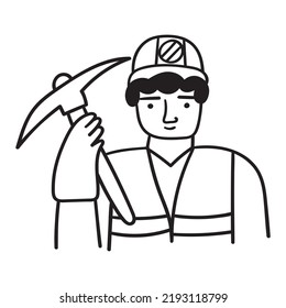 Miner. Hand drawn vector outline icon on white background.