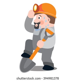 Miner, handyman, builder. A man in work clothes with a shovel.