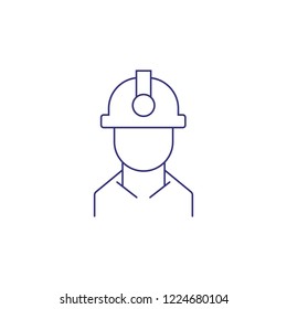 Miner in hardhat line icon. Construction worker, builder, labor. Mining concept. Vector illustration can be used for topics like industry, career, job