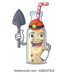 Miner healthy banana smoothie in cartoon glass