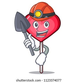 Miner heart lollipop mascot cartoon