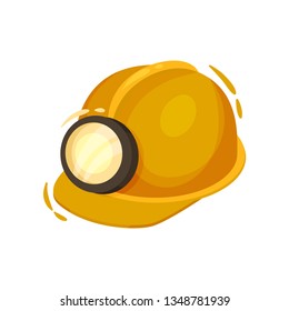 Miner helmet with flashlight on white background.