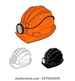 Miner helmet with flashlight on white background